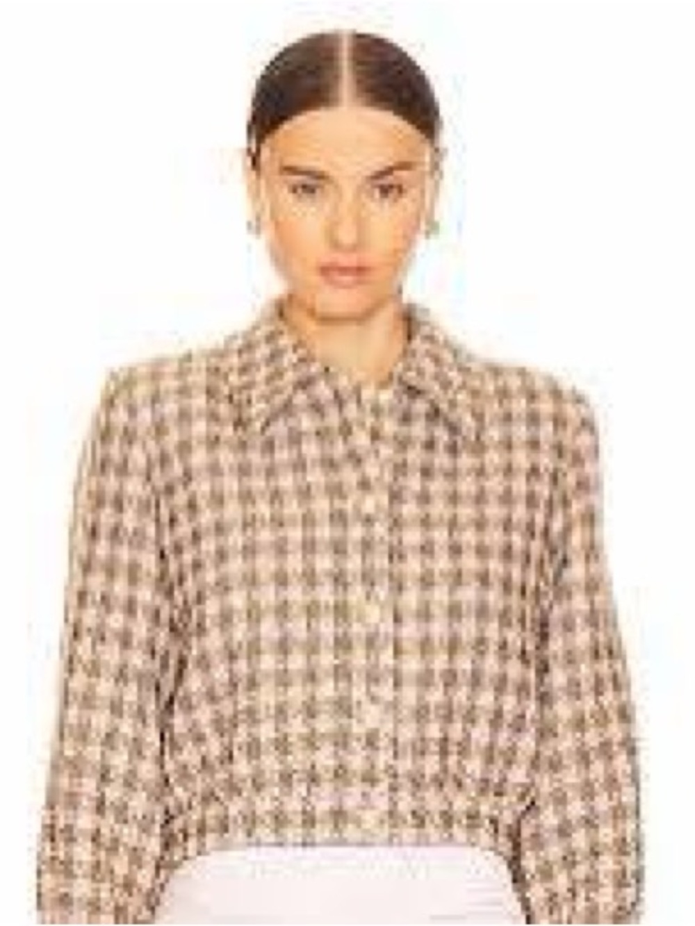 L'AGENCE Beige and Brown Houndstooth Cropped Jacket